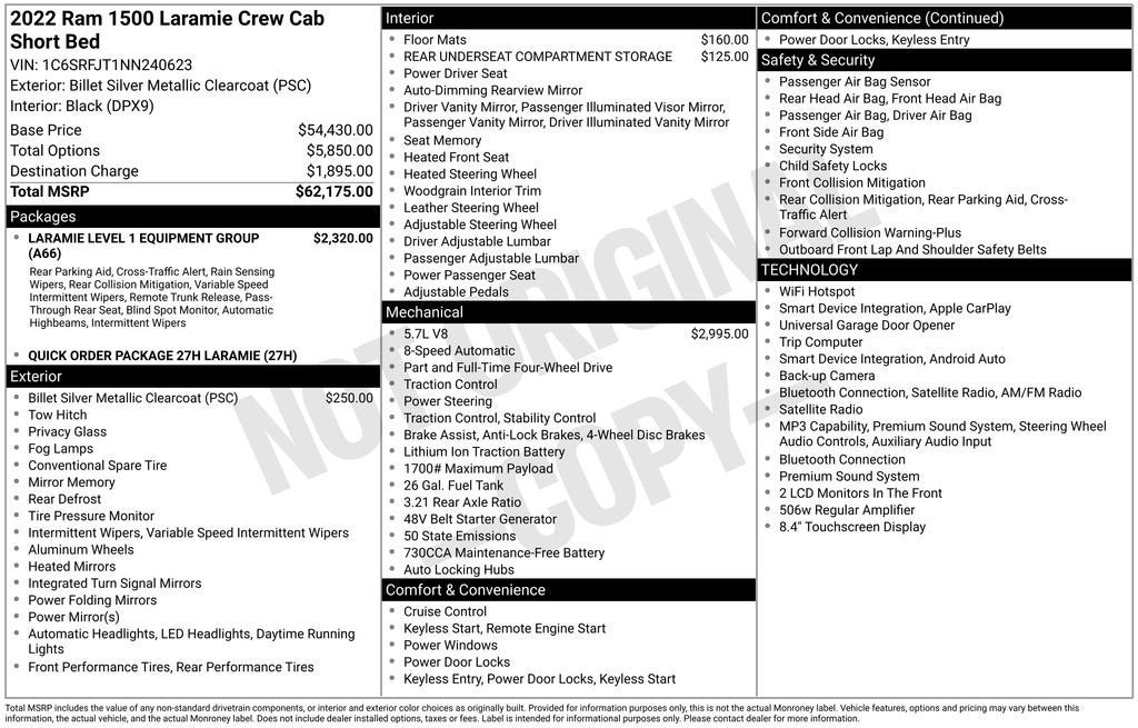 2022 RAM 1500 Laramie Crew Cab 4x4 5'7" Box