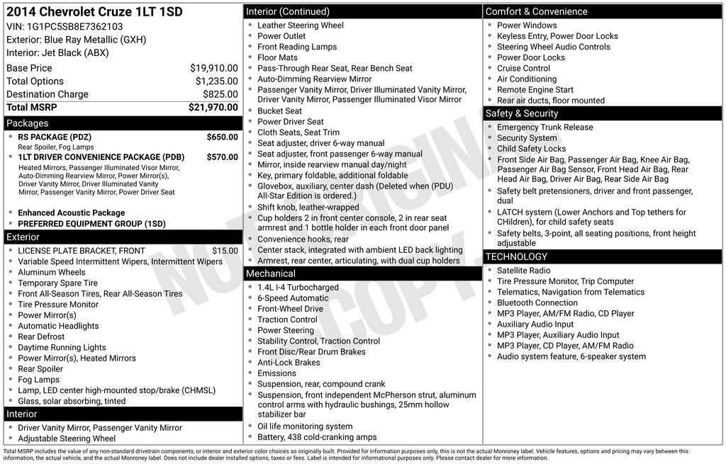 2014 Chevrolet Cruze 1LT