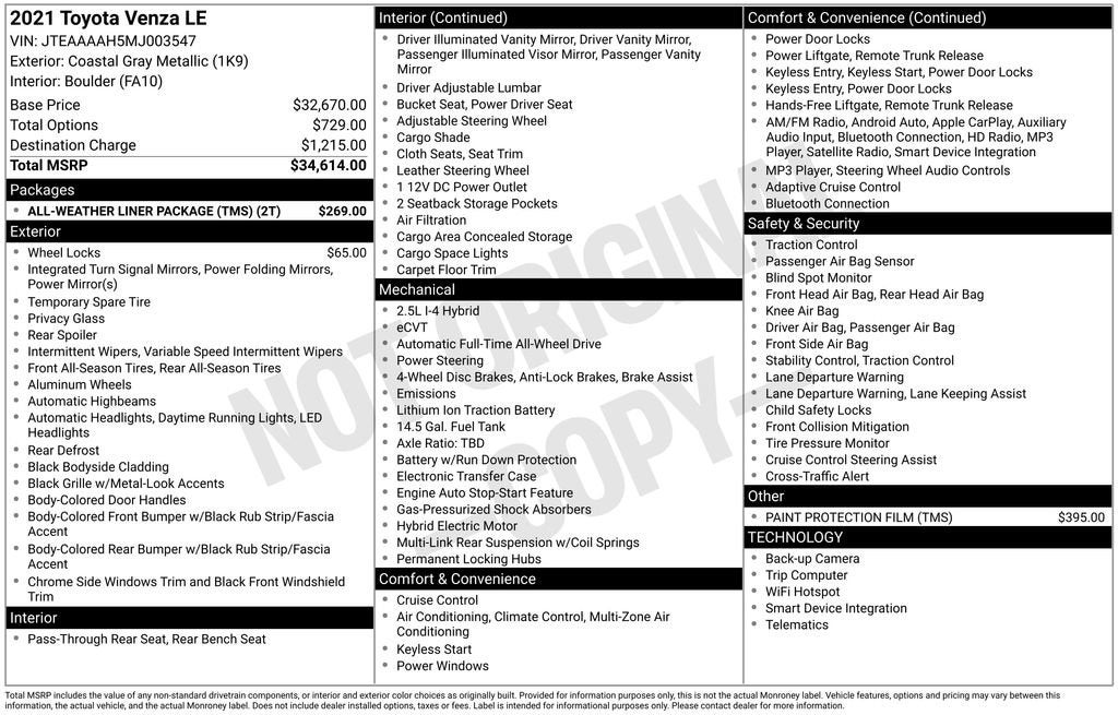 2021 Toyota Venza LE