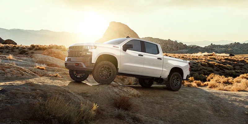 White 2021 Chevy Silverado 1500 in desert