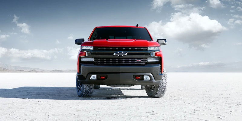 Red 2021 Chevy Silverado 1500 on snowy plains
