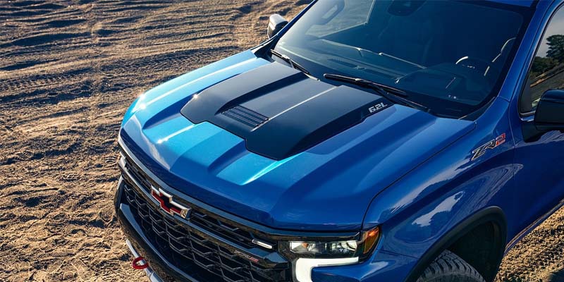 Blue Chevy Silverado 1500 hood design